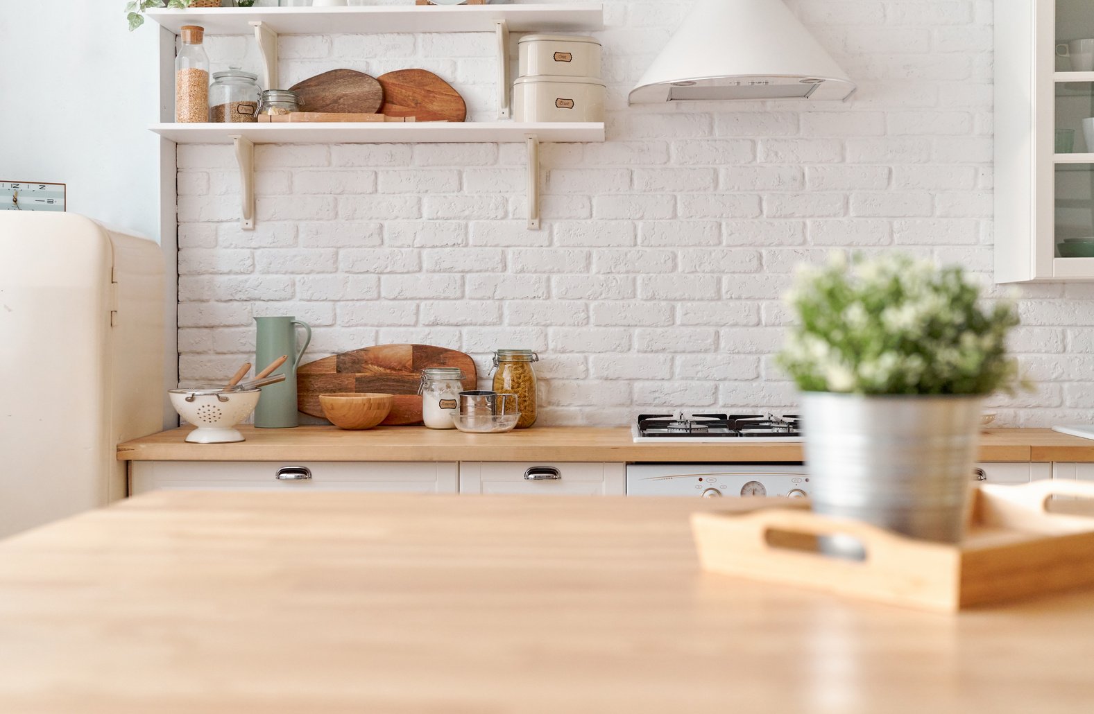 Kitchen table. Kitchen background.